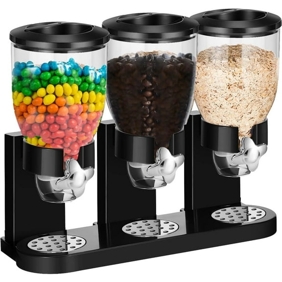 Cereal Dispenser for Countertop, Dry Food Dispenser 2L Capacity, Triple Compartment, Cereal Container Candy Dispenser Machine for Storage Preserving Dispensing Kitchen Rice Nuts Snack Countertop