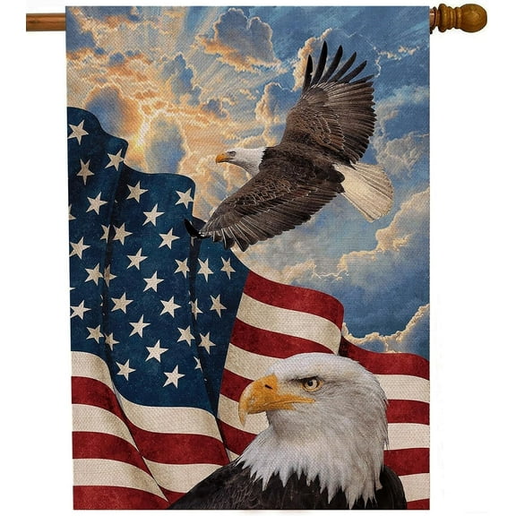 USA Flag Eagle Patriotic House Flag Vertical Double Sided, USA Flag 4th of July Memorial Day Independence Day Yard Outdoor Decoration 28 x 40 Inch