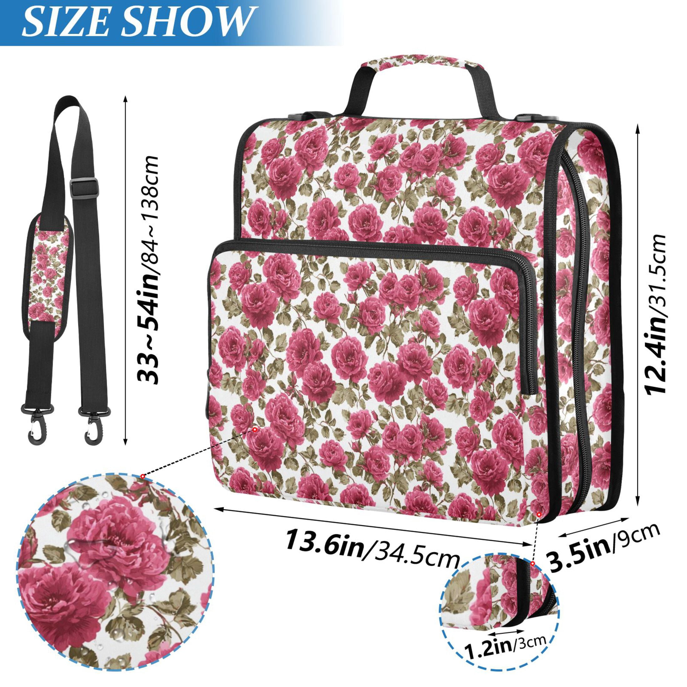 Zipper Binder Rose 1.5 Inch Binder Folder Bag with Shoulder Strap and Handle