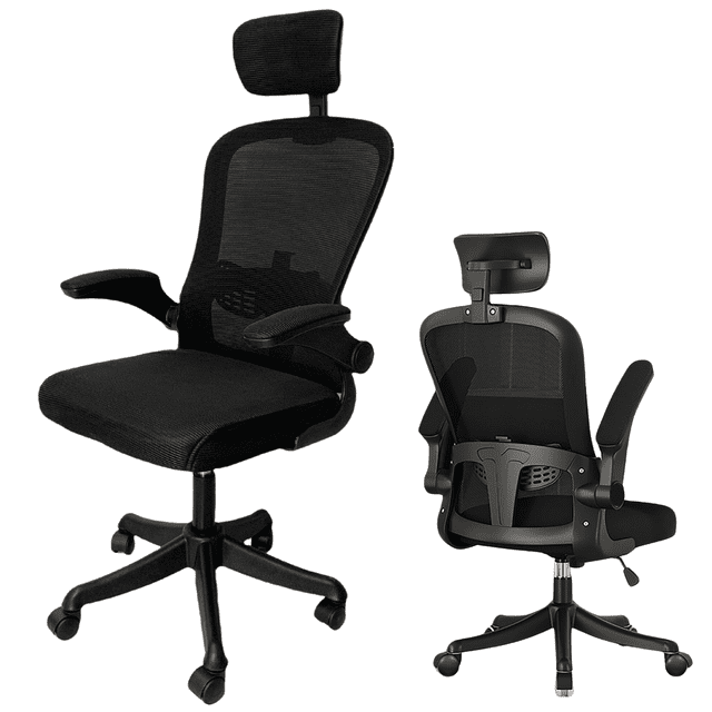 Silla de Oficina HOSU Ergonómica con Cabecera y Soporte Lumbar Ajustable Cojín de Asiento Grueso Silla Gamer Ejecutiva Minimalista Negro
