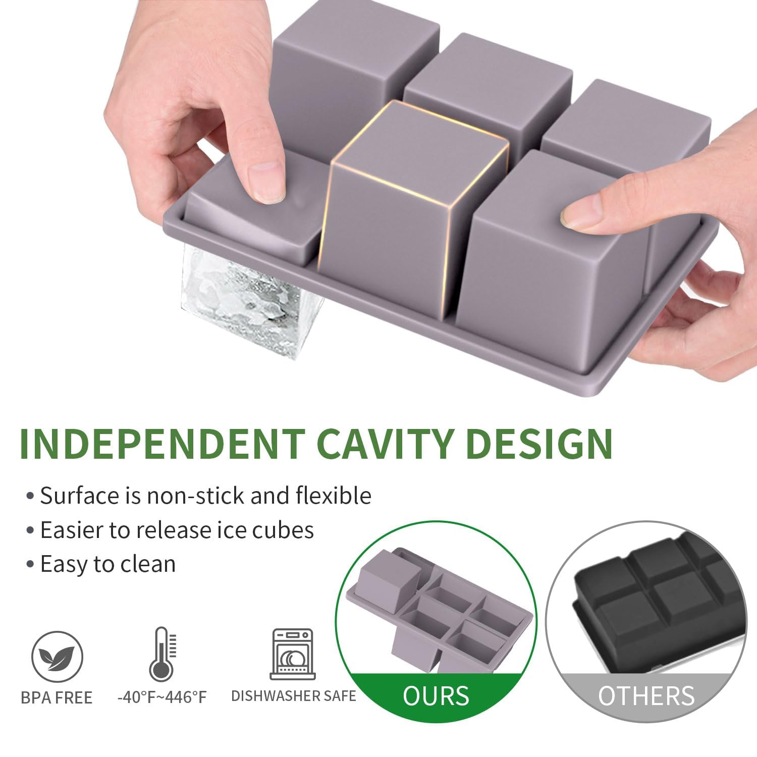 Large Ice Cube Tray For Whiskey:  Big Square Maker Cocktail - 3pack Silicone Old Fashioned Trays 2inch Huge Cubed Whisky