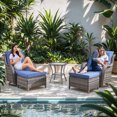 thumbnail image 5 of Giantfurnni 2 Peices Patio Rattan Ottomans, Outdoor Wicker Footrests with Cushions for Porch Backyard Deck, 5 of 7