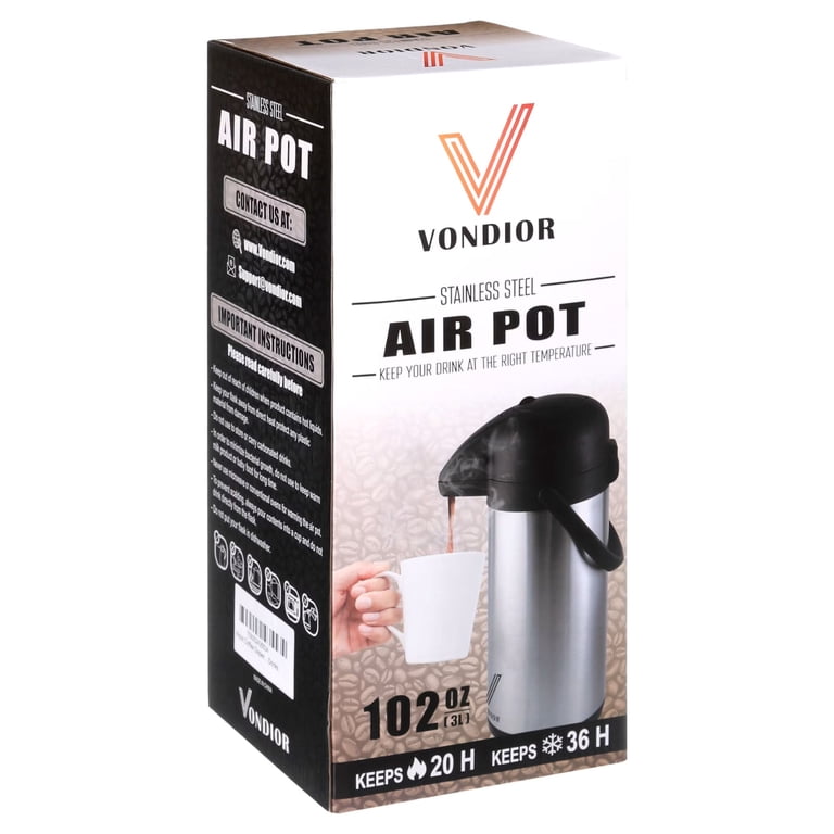 Vondior Thermal Airpot Beverage Urn, Silver, 102 oz photo 6
