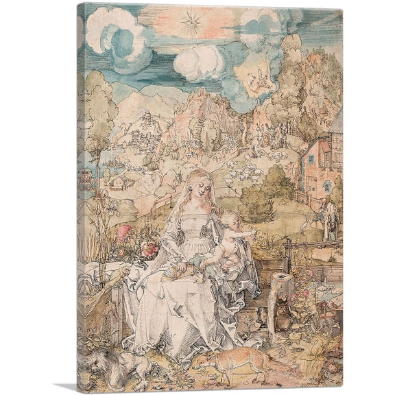 ARTCANVAS Mary Among a Multitude of Animals 1503 Canvas Art Print by Albrecht Durer - Size: 26" x 18" (0.75" Deep)