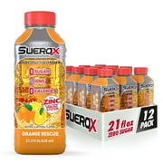 SueroX Zero Sugar Electrolyte Drink, Orange Rescue , 21 oz- Pack of 12