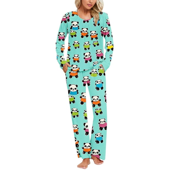 Mqqzkk Womens Pajama Sets 2 Piece Cute Printed Pjs Sleepwear Soft Comfy Loungewear Long Sleeve Pullover Top and Pants L