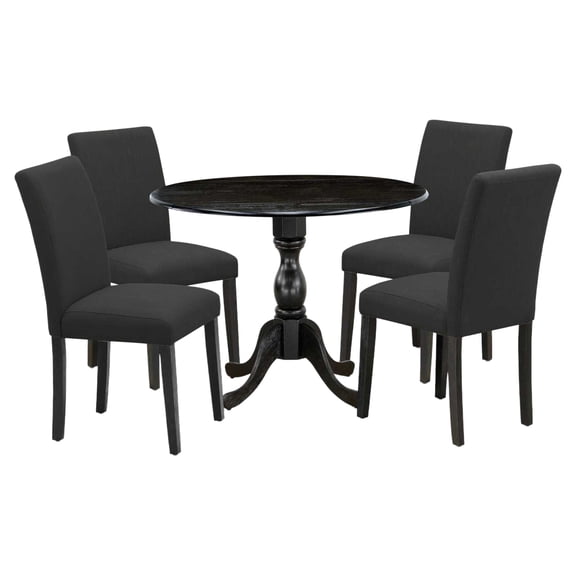 East West Furniture DMAB5-ABK-24 5 Piece Wood Dining Table Set Contains 1 Drop Leaves Dining Room Table and 4 Black Linen Fabric Dining Chair with High Back - Wire Brushed Black Finish