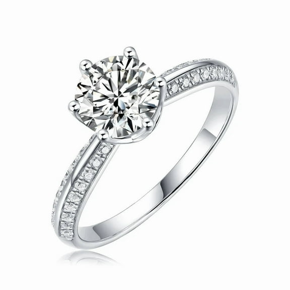 1CT Round Cut VVS1 MOISSANITE Solitaire Engagement Band Ring 925 Sterling Silver