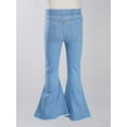 thumbnail image 4 of JanJean Kid Girls Youth Junior Denim Jeans Bell Bottom Flare Pants High Waist Wide Leg Ruffled Light Blue 4, 4 of 5