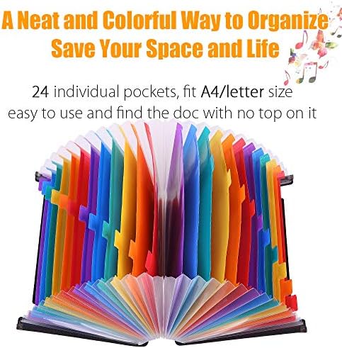 Accordian File Folder Organizer, 24 Pockets Alphabetical Expanding Filing Folders, A-Z Expandable Accordion Storage Box for Paperwork Paper Keeper Invoice Receipt Bill Document$$Office