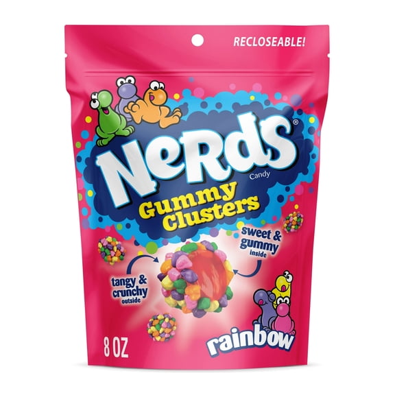 NERDS Gummy Clusters, Candy, Rainbow, Crunchy and Gummy, 8 oz pack of 3