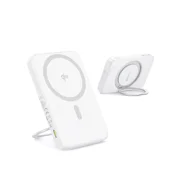 Baseus Qi2 MagSafe Power Bank, PicoGo 5000mAh Wireless Portable Charger with 360° Rotatable Ring Stand, Magnetic Power Bank for iPhone 16/15/14,White