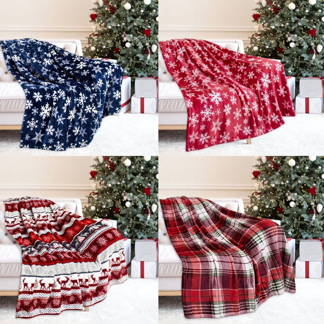 RKSTN Christmas Reindeer Snowflake Flannel Blanket - Winter Warm Sofa Decor, Holiday Gift (A)