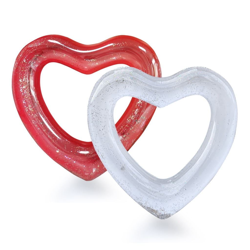 vocheer 2 Pcs Inflatable Glitter Swim Rings, Heart Shaped Pool Float