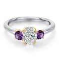 thumbnail image 3 of Gem Stone King 925 Silver and 10K Yellow Gold DEF Lab Grown Diamond and Purple Amethyst Engagement Ring for Women | 1.02 Cttw | Oval 7X5MM | Gemstone April Birthstone | Size 6, 3 of 6