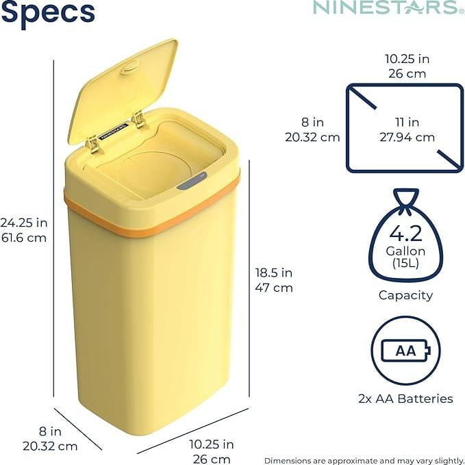 NPT-16-1 Automatic Touchless Motion Sensor Diaper Disposal Trash Can with lid, 4.2 gallon/16 L, Pink, Plastic