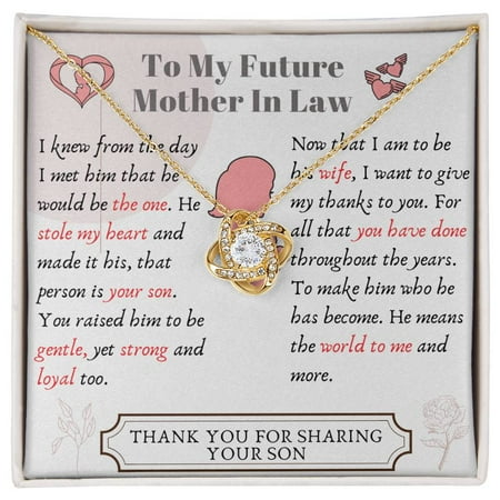Future Mother In Law Beautiful Necklace, Message Card and Box, White Love Knot Necklace