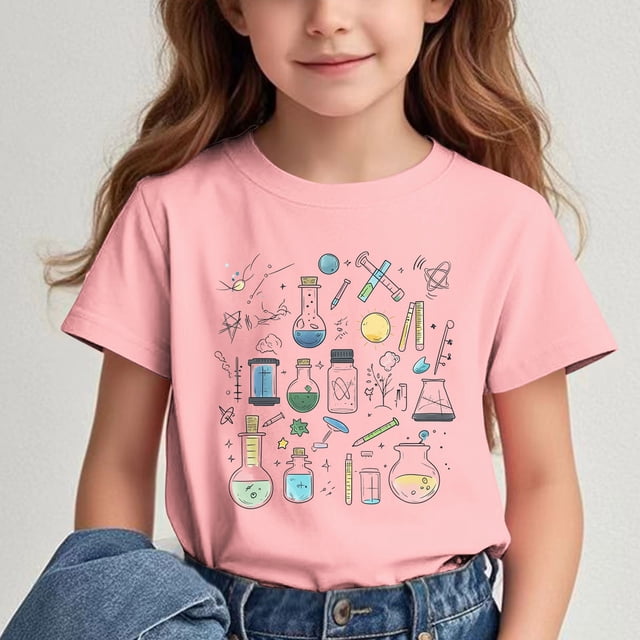 hengsof T-Shirt Graphique Mignon pour Enfants, Manches Courtes Col Rond Chemise à la Mode pour Garçons et Filles, Rentrée des Classes Hauts Décontractés Confortables et Polyvalents Chandail