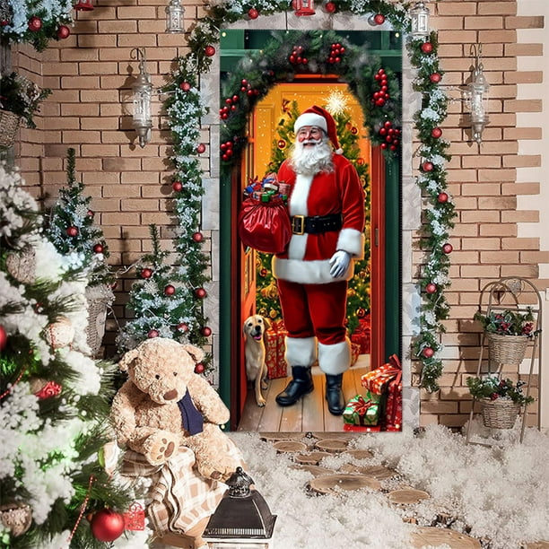 35 X 71 Inch Christmas Door Cover - Santa Claus Pattern - Christmas Day Door Decoration - Festival Party Decoration
