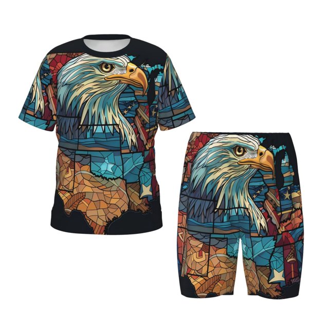 Balery Stained Glass Eagle USA Conjunto de Pijama Infantil de Manga Corta con Estampado – Ropa de Dormir de Algodón Suave-4X-Large