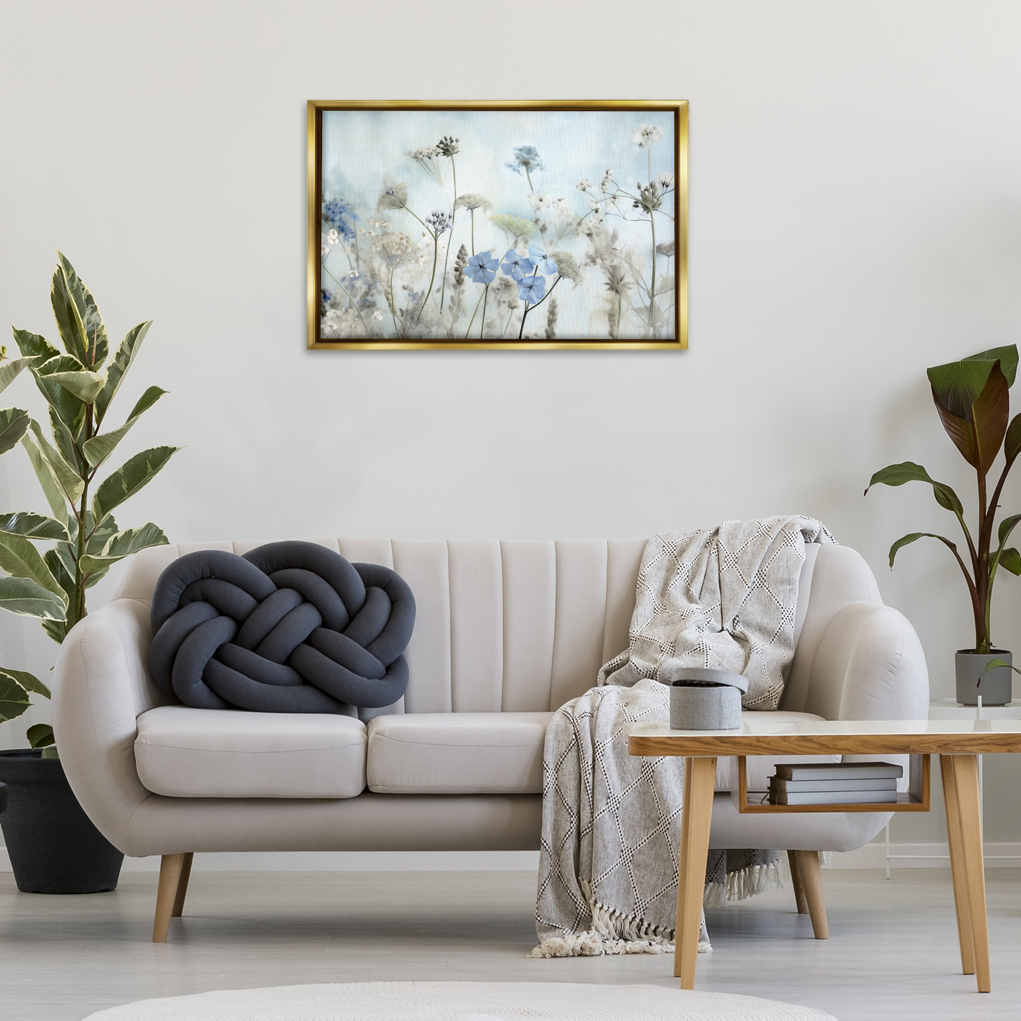 Stupell Industries Blooming Subtle Wildflowers Plants & Flowers Painting Gold Floater Framed Canvas Art Print Wall Art, 31 x 21