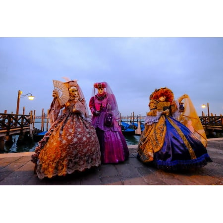 Masks and Costumes at St. Mark's Square During Venice Carnival, Venice, Veneto, Italy, Europe Print Wall Art By Carlo Morucchio