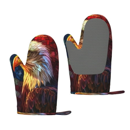 

Lafuoo Geometric American Bald Eagle Pattern Silicone Anti-Scalding Gloves Hanging Rope Gloves are Suitable for Kitchen Utensils for Kitchen Baking Cooking Outdoor Barbecue