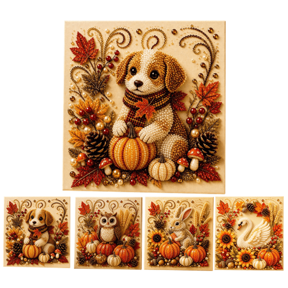 Autumn Pearl Painting Kit Beginner Pearl Diamond Art Kit with Frame Rhinestones Beads and Tools Fall Pumpkin Sunflower Craft for Adults and Thanksgiving Decor (Pumpkin Dog)