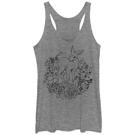 Women's Lost Gods Fawn with Flowers Racerback Tank Top Gray Heather X Large