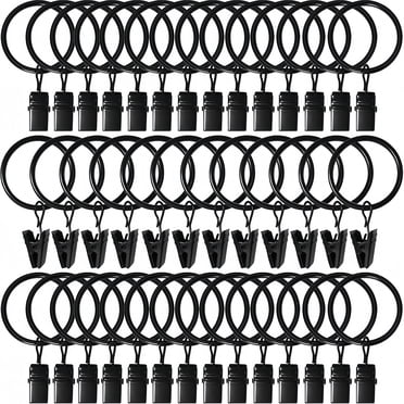 40 Pack Curtain Rings with Clips, Drapery Clips with Rings, Drapes Rings 1.26 in Interior Diameter, Fits up to 1 in Curtain Rod, Black