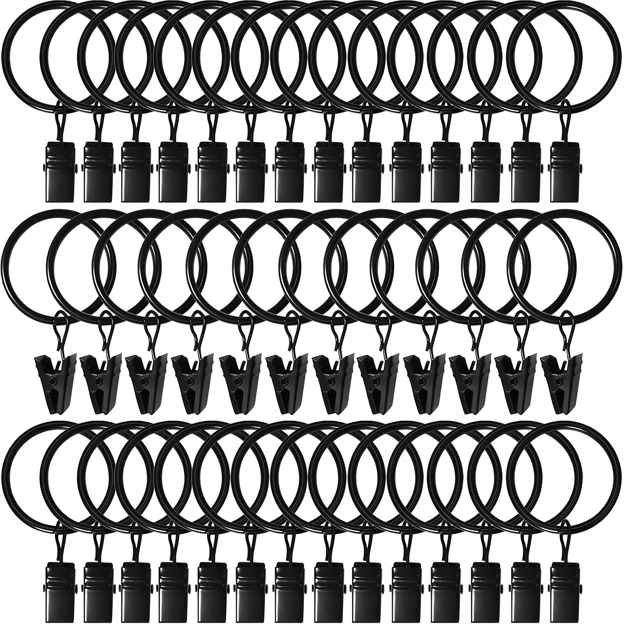 40 Pack Curtain Rings with Clips, Drapery Clips with Rings, Drapes Rings 1.26 in Interior Diameter, Fits up to 1 in Curtain Rod, Black