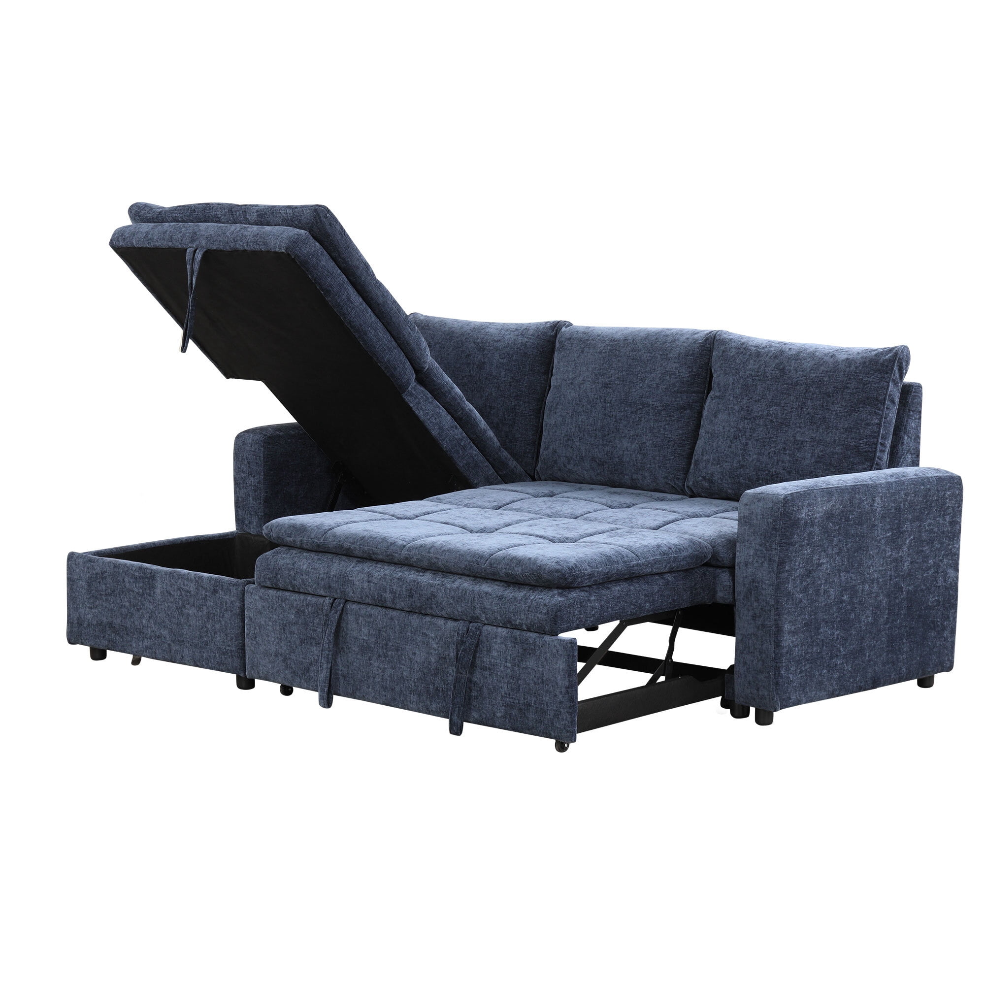 EUROCO 1500LBS Convertible Sectional Sofa Couch, 90" 3-Seater Sectional L-Shape Sleeper Couch with Storage Chaise and Pull-Out Bed for Living Room, Apartment, Small Spaces, Office, Dorm