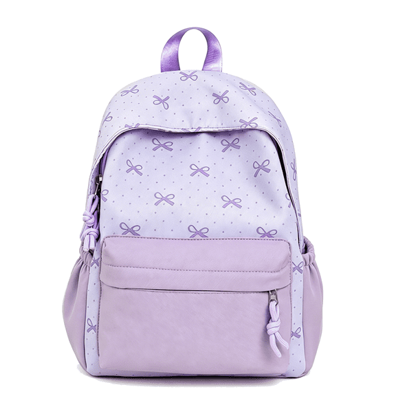 LNMQLPDBS Bow Print Polka Dot Casual Daypack Lightweight Everyday Backpack Water Resistant Travel School Bag with Side Pockets for Daily Commute