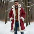 thumbnail image 4 of Mens Big Tall Shearling Coat Sherpa Fleece Lined Leather Jacket Warm Long Trench Hood Outwear for Christmas, 4 of 6