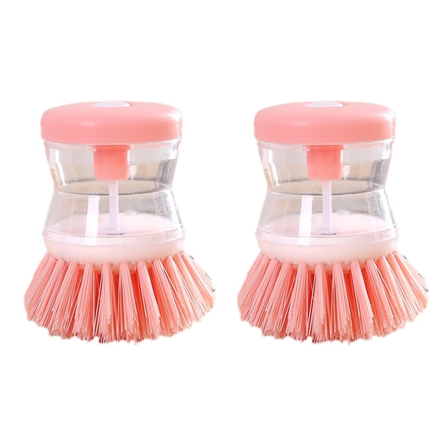 Cepillo para lavar platos con relleno de líquido de 2 piezas, cepillo automático para lavar platos con relleno de líquido tipo prensa, cepillo de limpieza multifunción