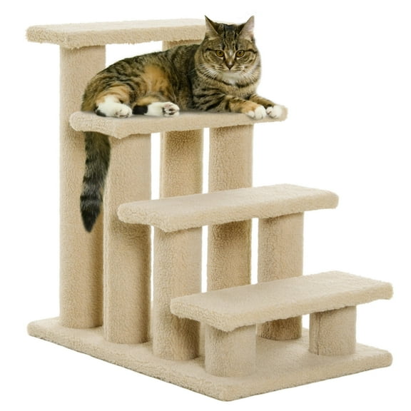 Qiushi Multi-Level Carpeted Cat Scratching Post Pet Stairs,25",Beige
