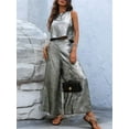 thumbnail image 2 of Women'S Summer 2 Piece Outfits Set Round Neck Sleeveless Tank Crop Top Wide Leg Pants Set Pockets Jumpsuits Silver S, 2 of 7
