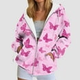 thumbnail image 2 of zaveiop Zip up Hoodie Women Butterfly Graphic Hoodies Long Sleeve Oversized Y2K Sweatshirts Cute jackets Plus Size for Girls (Pink, XXL), 2 of 7