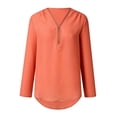 thumbnail image 3 of Blouses for Women Dressy Casual Plus Size V Neck Half Zipper T Shirt Button Roll up Sleeve Chiffon Tops Loose Plain Work Tees, 3 of 8