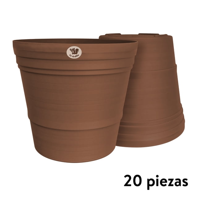 Kit 20 Macetas redondas de plástico La Ardilla para exterior e Interior (Ladrillo)