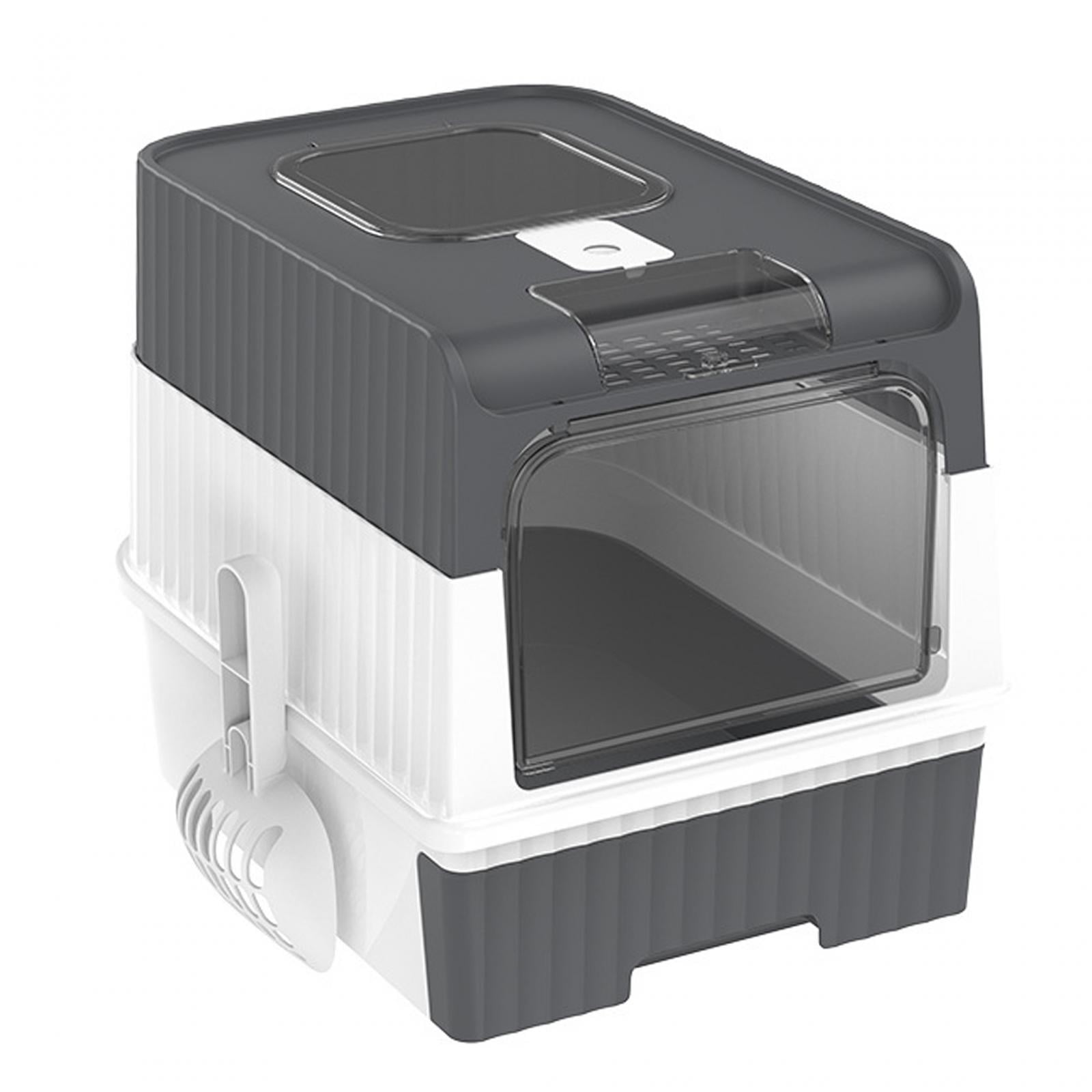 Bvdfgk Enclosed Litter Box, Foldable Large Litter Box, with Front Door Pull-out Drawer, Grey