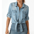 thumbnail image 2 of Uaswgudfs ​Slim-Fit Denim Jacket: Women’s Autumn Belted Waist Design with Lapel Collar, Snap Closure & Roll-Up Cuffs - Dual Chest Pockets​, 2 of 9