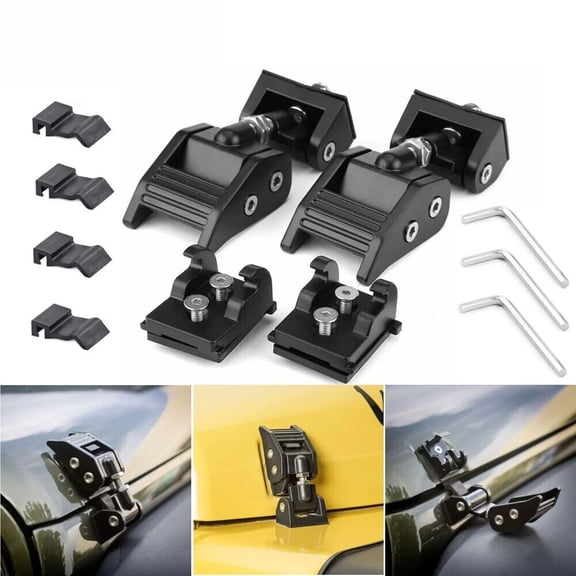 Pair Aluminum Hood Locking Latch Catch Kit for Jeep Wrangler JK JKU 2007-2018