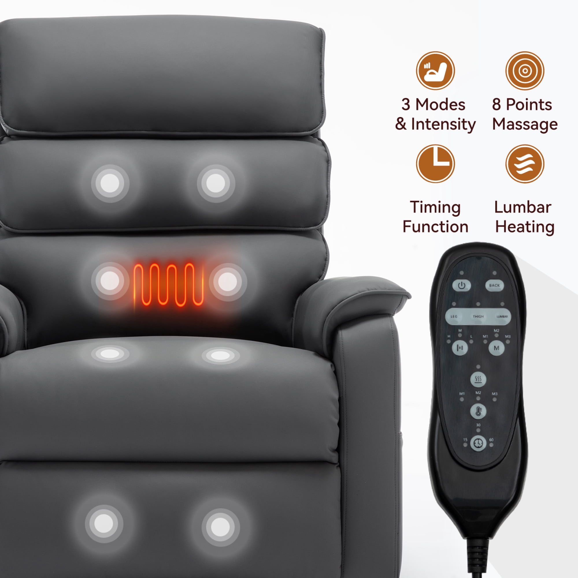 Leumius Power Lift Recliner Chair for Elderly with Vibration Massage and Lumbar Heating,Electric Lift Recliner Single Sofa with Side Pocket and Infinite Position for Living Room,Gray
