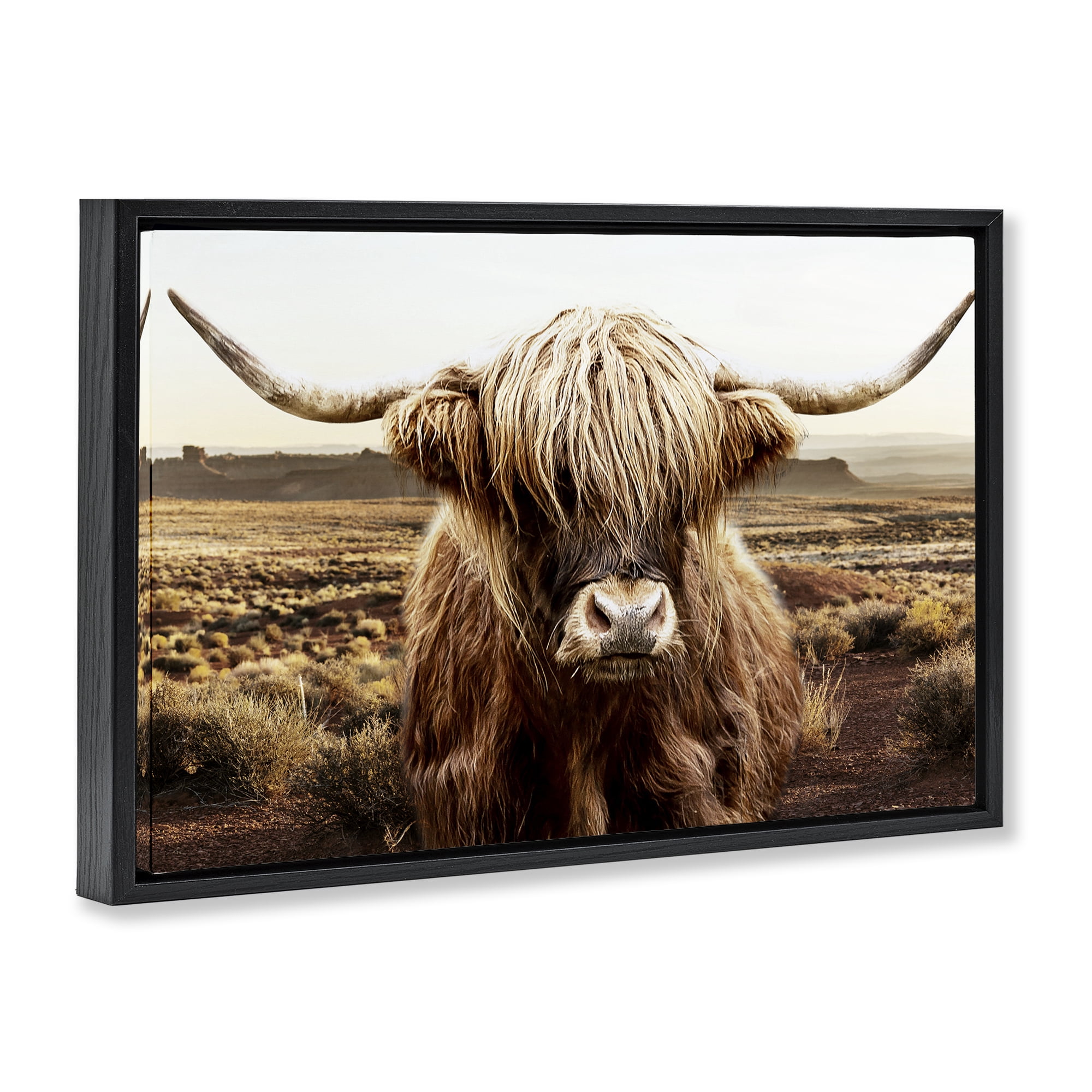 Stupell Industries Rugged Vegetation Cattle Portrait Black Framed Floater Canvas Wall Art, design by CAD Designs