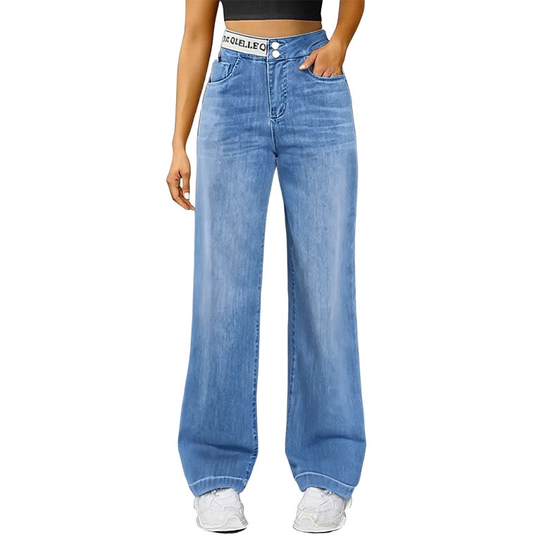 plus size denim dress pants Westbound Plus Size High Rise Straight Leg Pull-On Denim Pants, Womens, 18W Short, Very Blue