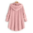 thumbnail image 2 of Women‘s Solid Color Hooded Plush Jacket with Hood & Pockets -Length Coat  L Leopard Print, 2 of 6