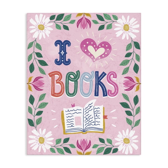 Stupell Industries Bohemian Floral I Love Books Canvas Art, 16 x 20, by Vanessa Stoilova
