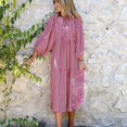 thumbnail image 2 of Summer Dress Saving! Women's Casual Three Quarter Sleeve Bohemian Floral V-Neck Puff Short Sleeve Beach Tiered Sundress Long Swing Dress Pink XL, 2 of 5