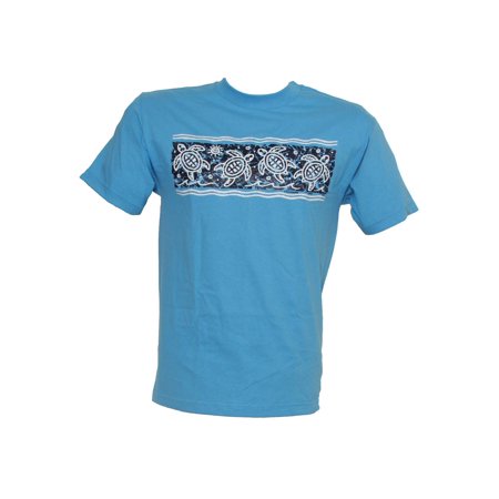 Tropical Print Skirt - Men's Tropical Turtle Print Cotton T Shirt, Light Blue
